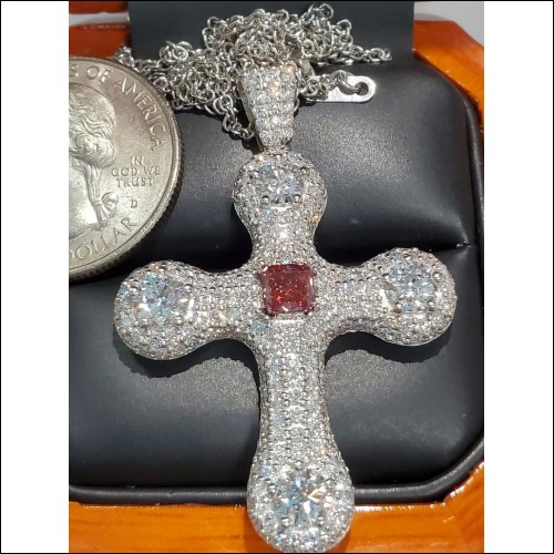 $1,200,050 Untouchable Gia Natural Fancy Red Diamond Vs2 with (4) Gia D Flawless Triple Excellent Diamond Cross Pendant Platinum 4.07Ctw by Jelladian